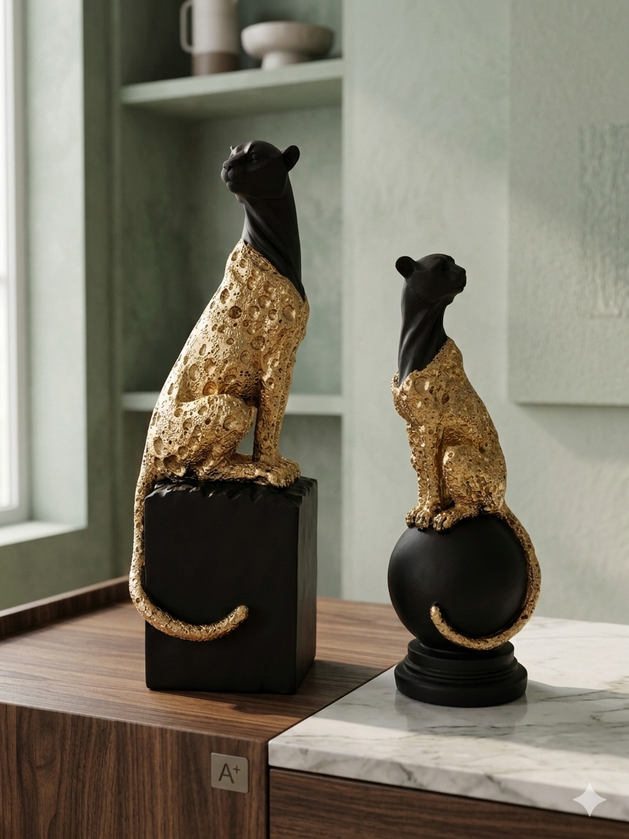 GOLD & BLACK LEOPARD STATUE